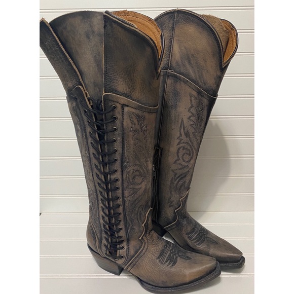 freebird Shoes - FreeBird New Wesley Black Gray Leather Lace Up Western Boho Boots Womens Size 6